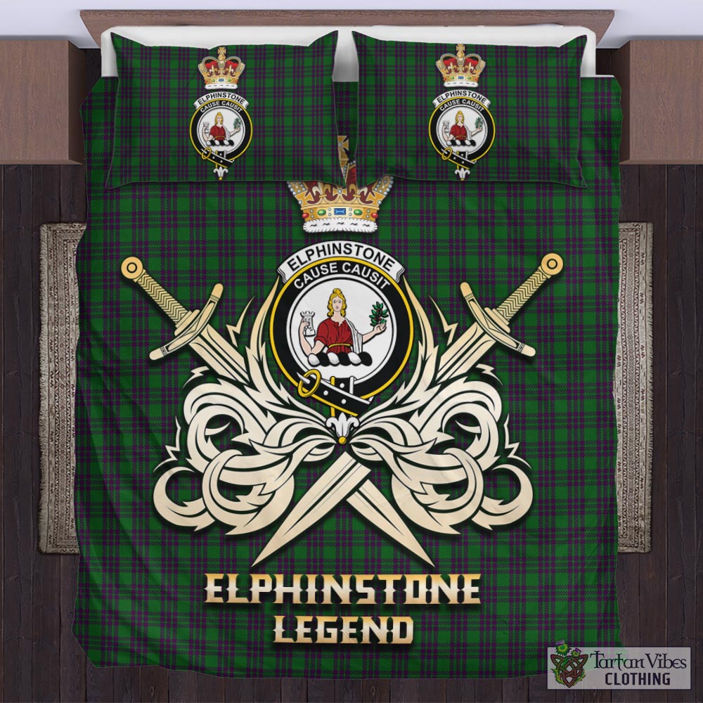 Tartan Vibes Clothing Elphinstone Tartan Bedding Set with Clan Crest and the Golden Sword of Courageous Legacy