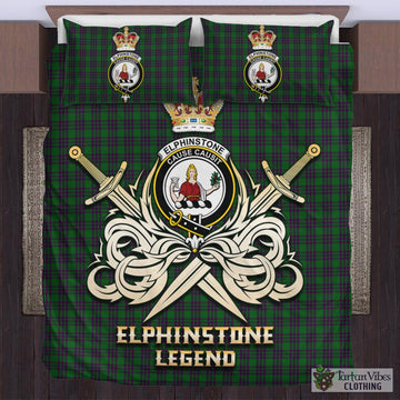 Elphinstone Tartan Bedding Set with Clan Crest and the Golden Sword of Courageous Legacy