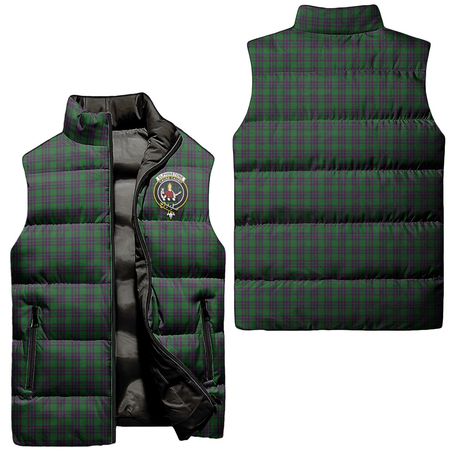 Elphinstone Tartan Sleeveless Puffer Jacket with Family Crest Unisex - Tartan Vibes Clothing
