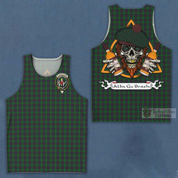 Elphinstone Tartan Men's Tank Top with Family Crest and Bearded Skull Holding Bottles of Whiskey Men - Tartan Vibes Clothing