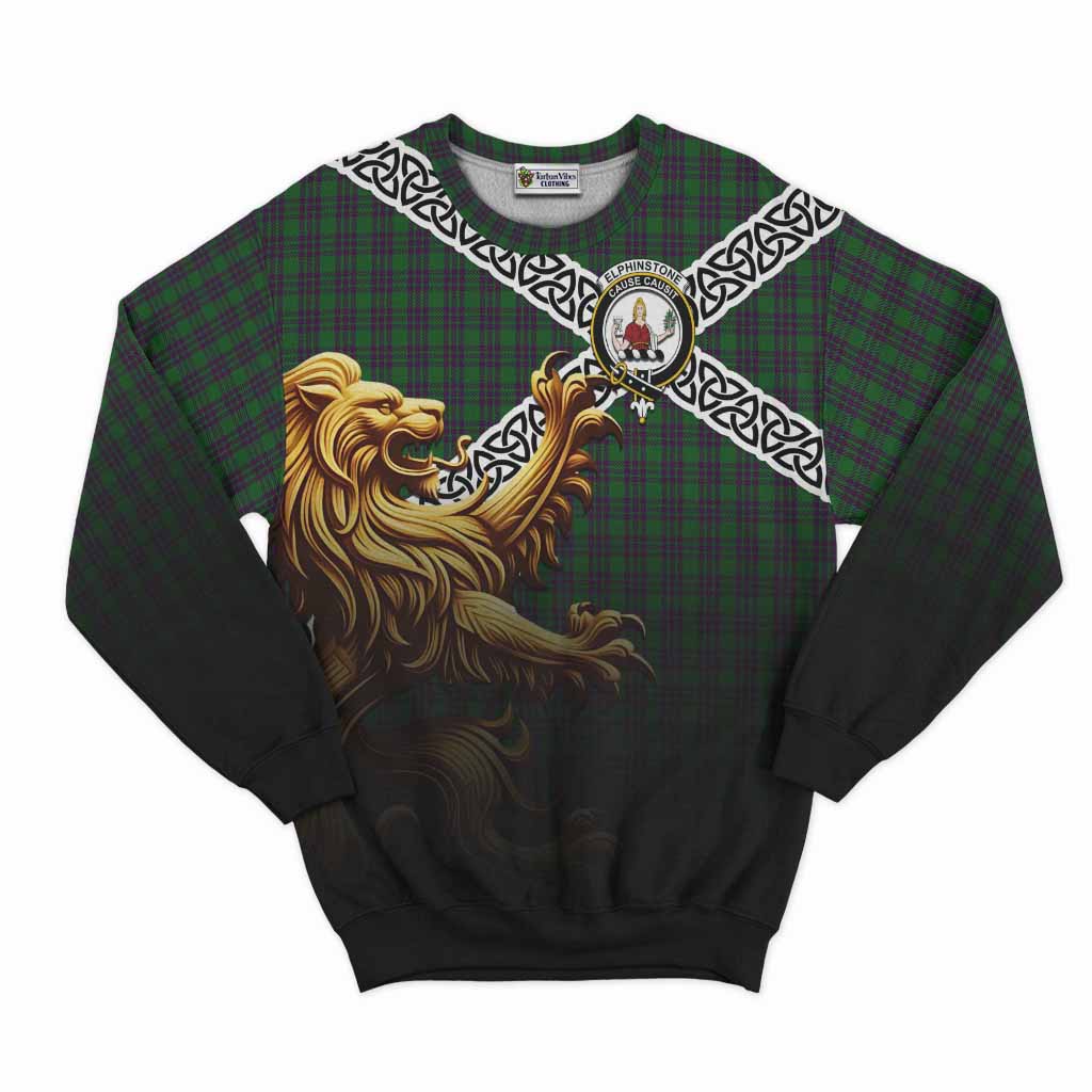 Elphinstone Crest Tartan Sweatshirt with Golden Lion Emblem Celtic Style Unisex - Tartan Vibes Clothing