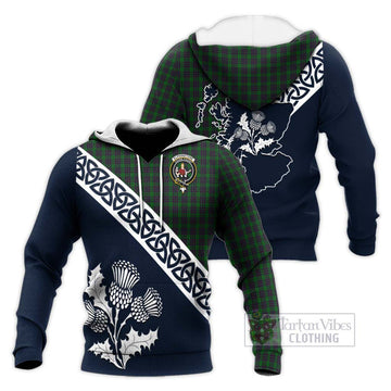 Elphinstone Tartan Knitted Hoodie Featuring Thistle and Scotland Map Unisex Knitted Pullover Hoodie - Tartan Vibes Clothing
