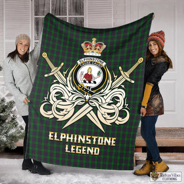 Elphinstone Tartan Blanket with Clan Crest and the Golden Sword of Courageous Legacy X-Large 59 x 79 inches 150 x 200 cm - Tartan Vibes Clothing
