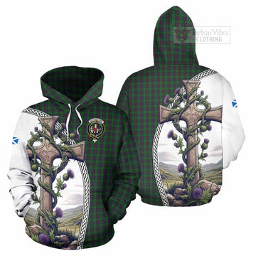 Elphinstone Tartan Hoodie with Family Crest and St. Andrew's Cross Accented by Thistle Vines Zip Hoodie - Tartan Vibes Clothing