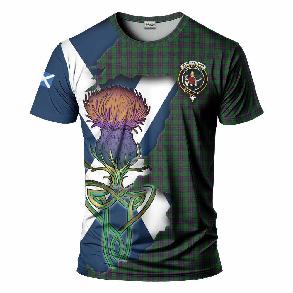 Tartan Vibes Clothing Elphinstone Tartan Family Crest T-Shirt Scottish Thistle Celtic Inspired