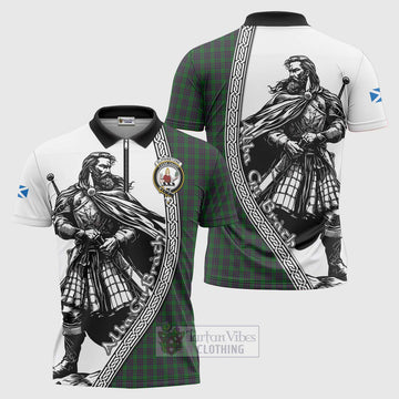 Elphinstone Tartan Clan Crest Zipper Polo Shirt with Highlander Warrior Celtic Style Unisex - Tartan Vibes Clothing
