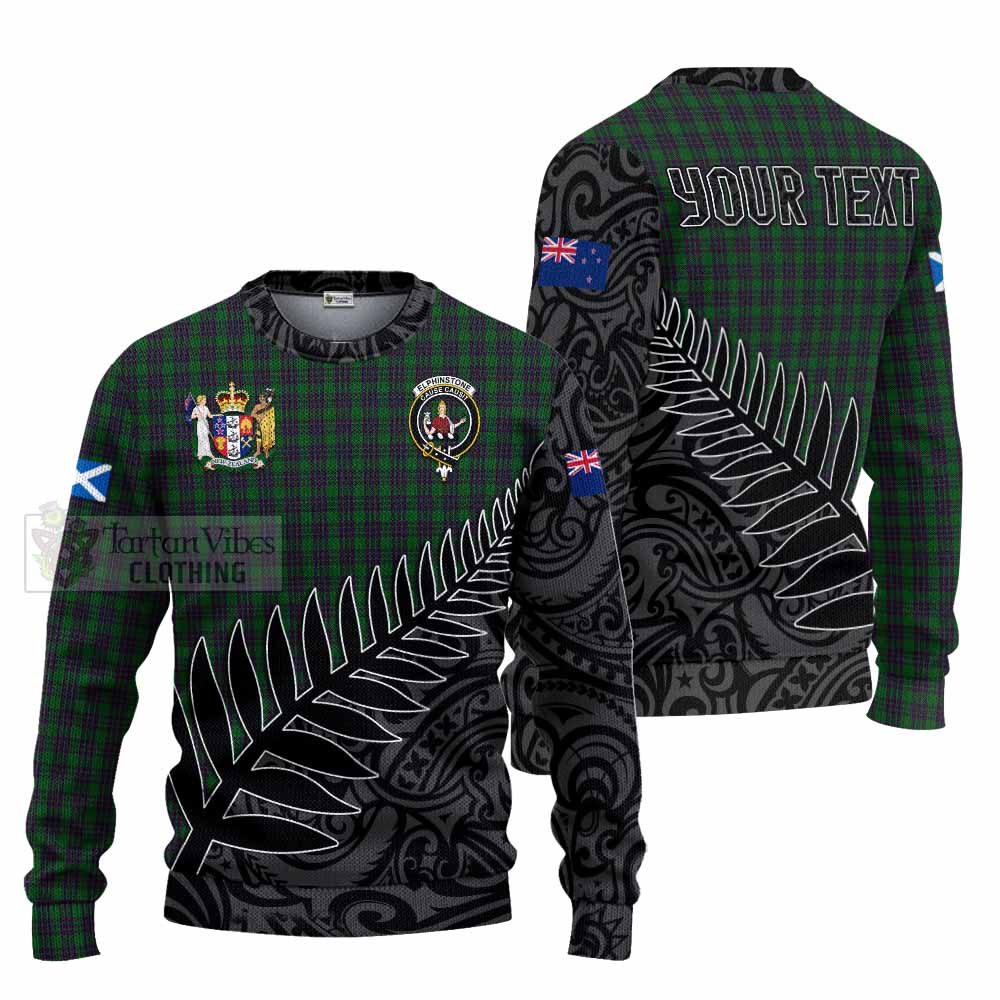Elphinstone Crest Tartan Knitted Sweater with New Zealand Silver Fern Half Style Unisex - Tartan Vibes Clothing