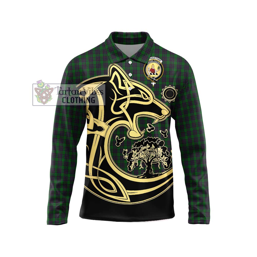 Elphinstone Tartan Long Sleeve Polo Shirt with Family Crest Celtic Wolf Style Unisex - Tartan Vibes Clothing