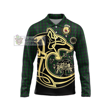 Elphinstone Tartan Long Sleeve Polo Shirt with Family Crest Celtic Wolf Style Unisex - Tartan Vibes Clothing