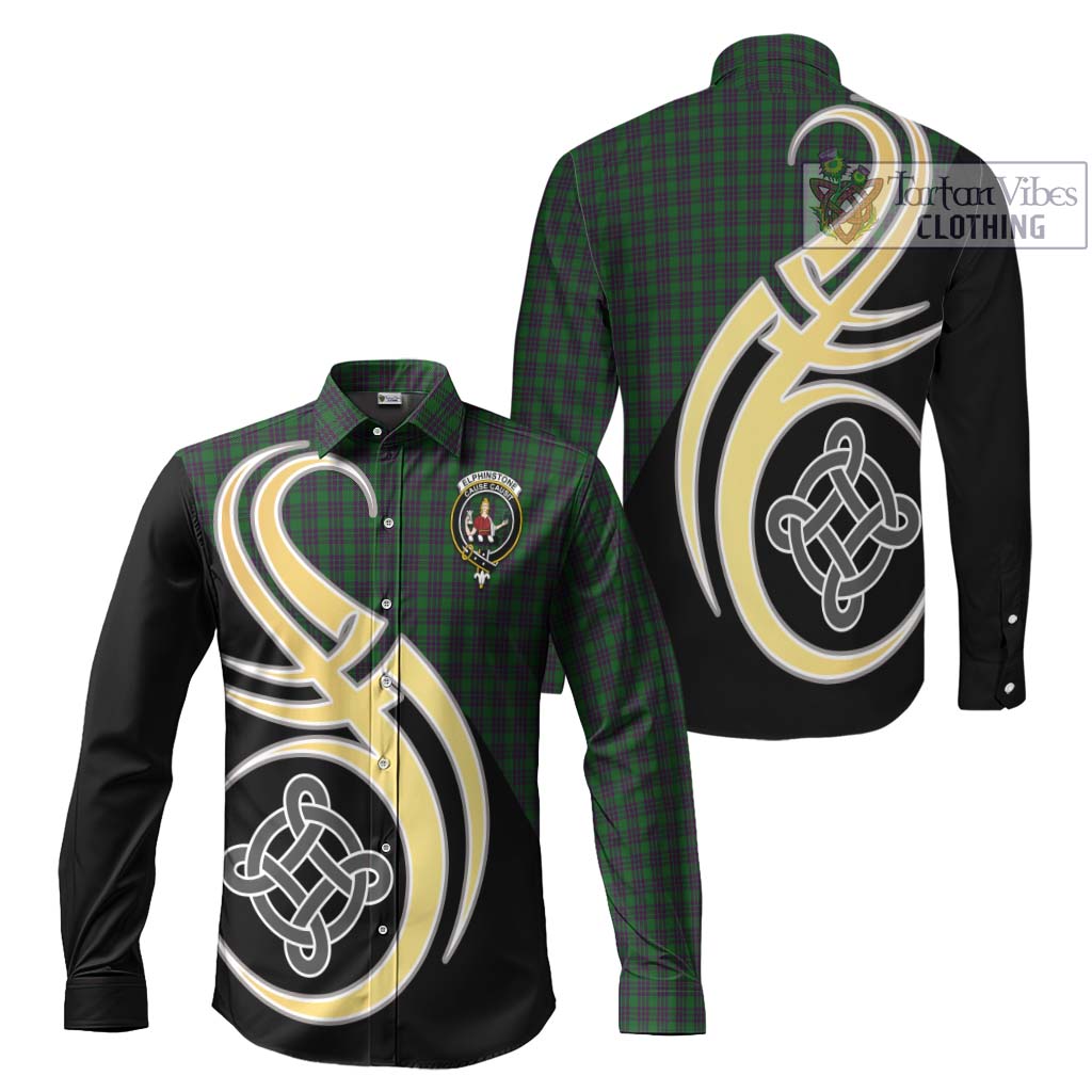 Elphinstone Tartan Long Sleeve Button Shirt with Family Crest and Celtic Symbol Style Men's Shirt S - Tartan Vibes Clothing