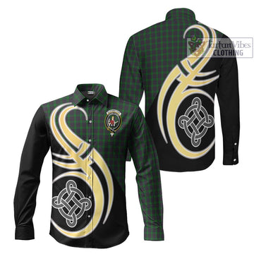 Elphinstone Tartan Long Sleeve Button Shirt with Family Crest and Celtic Symbol Style Men's Shirt S - Tartan Vibes Clothing
