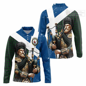 Elphinstone Tartan Long Sleeve Polo Shirt with Family Crest Scottish Bagpiper Vibes Unisex - Tartan Vibes Clothing