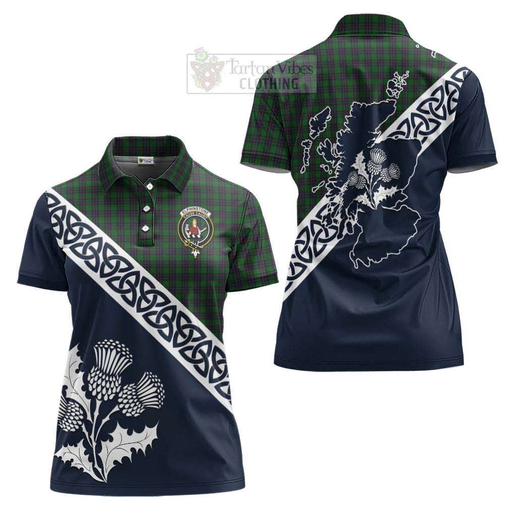 Elphinstone Tartan Women's Polo Shirt Featuring Thistle and Scotland Map Women - Tartanvibesclothing Store