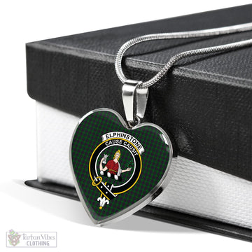 Elphinstone Tartan Heart Necklace with Family Crest