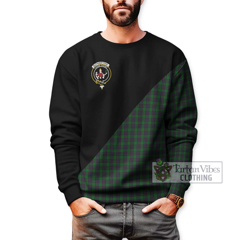 Elphinstone Tartan Sweatshirt with Family Crest and Military Logo Style Unisex - Tartan Vibes Clothing