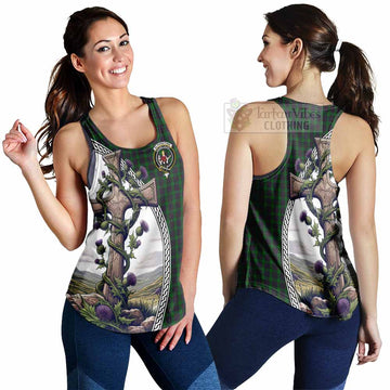 Elphinstone Tartan Women's Racerback Tanks with Family Crest and St. Andrew's Cross Accented by Thistle Vines 4XL - Tartan Vibes Clothing
