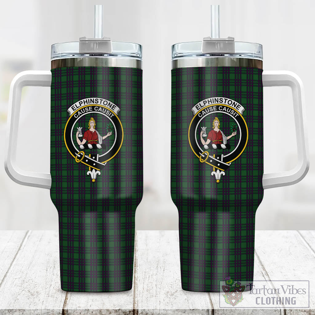Tartan Vibes Clothing Elphinstone Tartan and Family Crest Tumbler with Handle