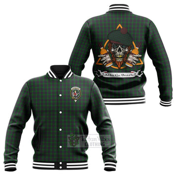 Elphinstone Tartan Baseball Jacket with Family Crest and Bearded Skull Holding Bottles of Whiskey Unisex - Tartan Vibes Clothing