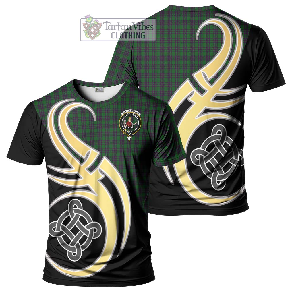 Tartan Vibes Clothing Elphinstone Tartan T-Shirt with Family Crest and Celtic Symbol Style