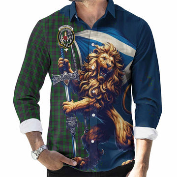 Elphinstone Tartan Family Crest Long Sleeve Button Shirt with Scottish Majestic Lion Men's Shirt S - Tartan Vibes Clothing