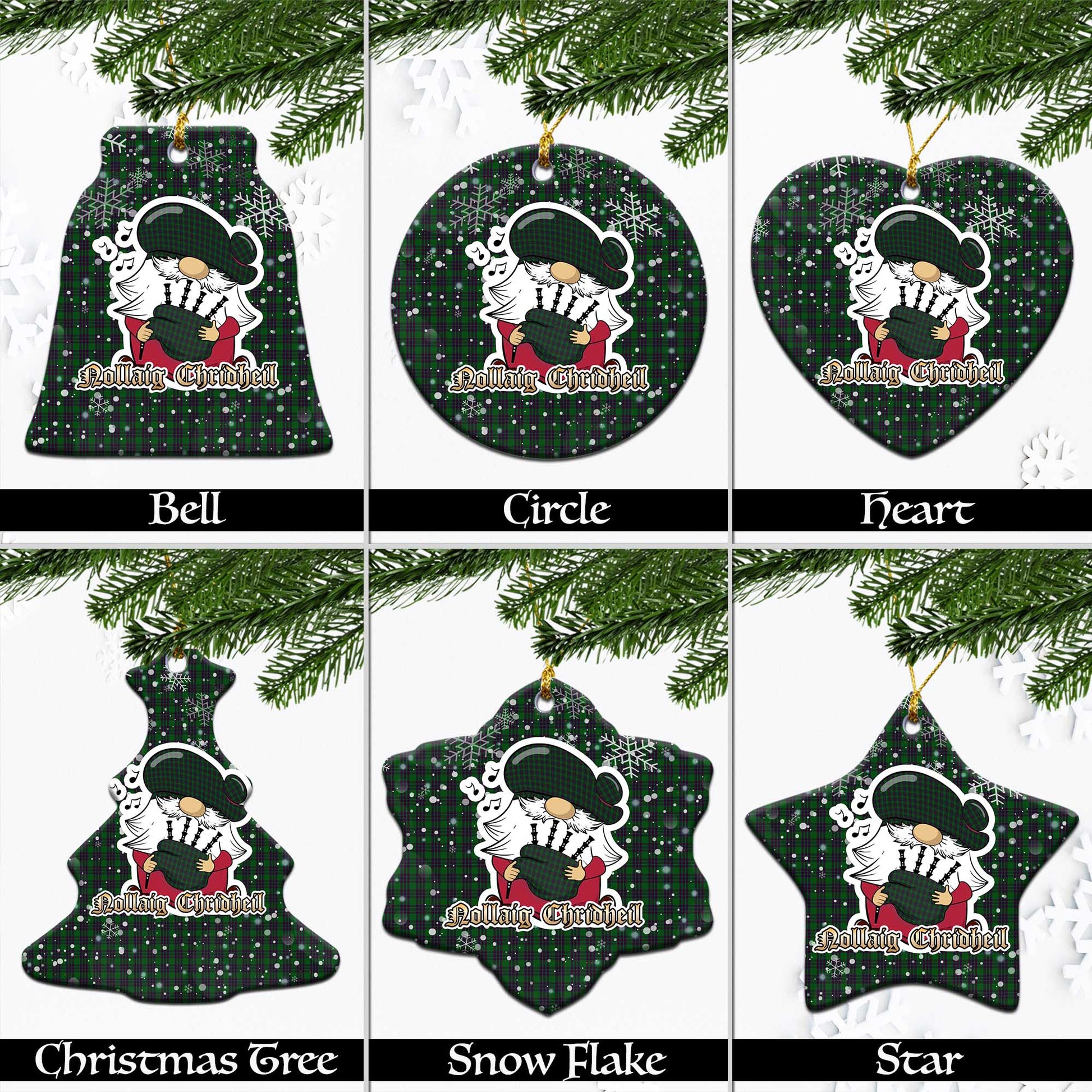 Elphinstone Tartan Christmas Ceramic Ornaments with Scottish Gnome Playing Bagpipes Ceramic - Tartan Vibes Clothing