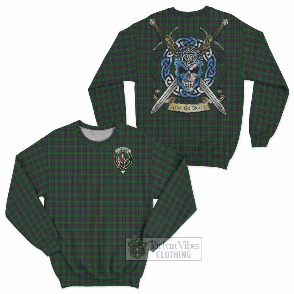 Elphinstone Tartan Sweatshirt with Family Crest Celtic Skull Style Unisex - Tartan Vibes Clothing