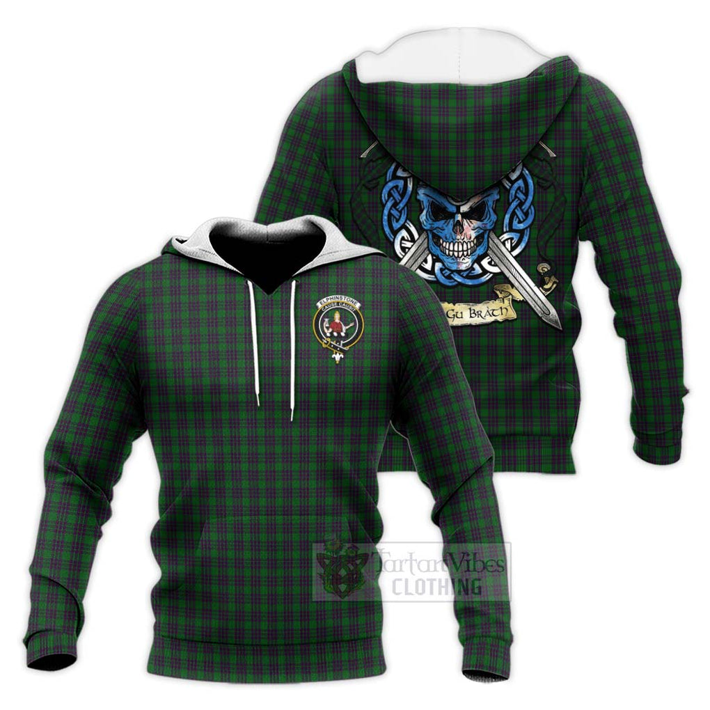 Elphinstone Tartan Knitted Hoodie with Family Crest Celtic Skull Style Unisex Knitted Pullover Hoodie - Tartan Vibes Clothing