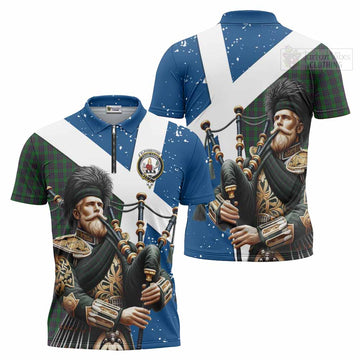 Elphinstone Tartan Zipper Polo Shirt with Family Crest Scottish Bagpiper Vibes Unisex - Tartan Vibes Clothing