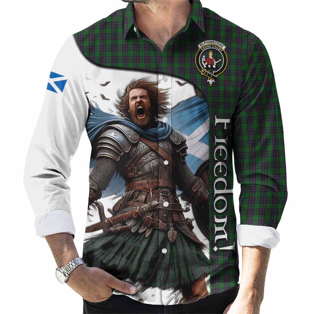 Tartan Vibes Clothing Elphinstone Crest Tartan Long Sleeve Button Shirt Inspired by the Freedom of Scottish Warrior