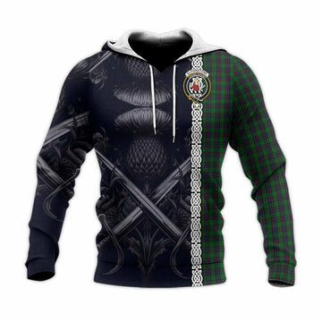 Elphinstone Tartan Knitted Hoodie with Family Crest Cross Sword Thistle Celtic Vibes Unisex Knitted Pullover Hoodie - Tartan Vibes Clothing