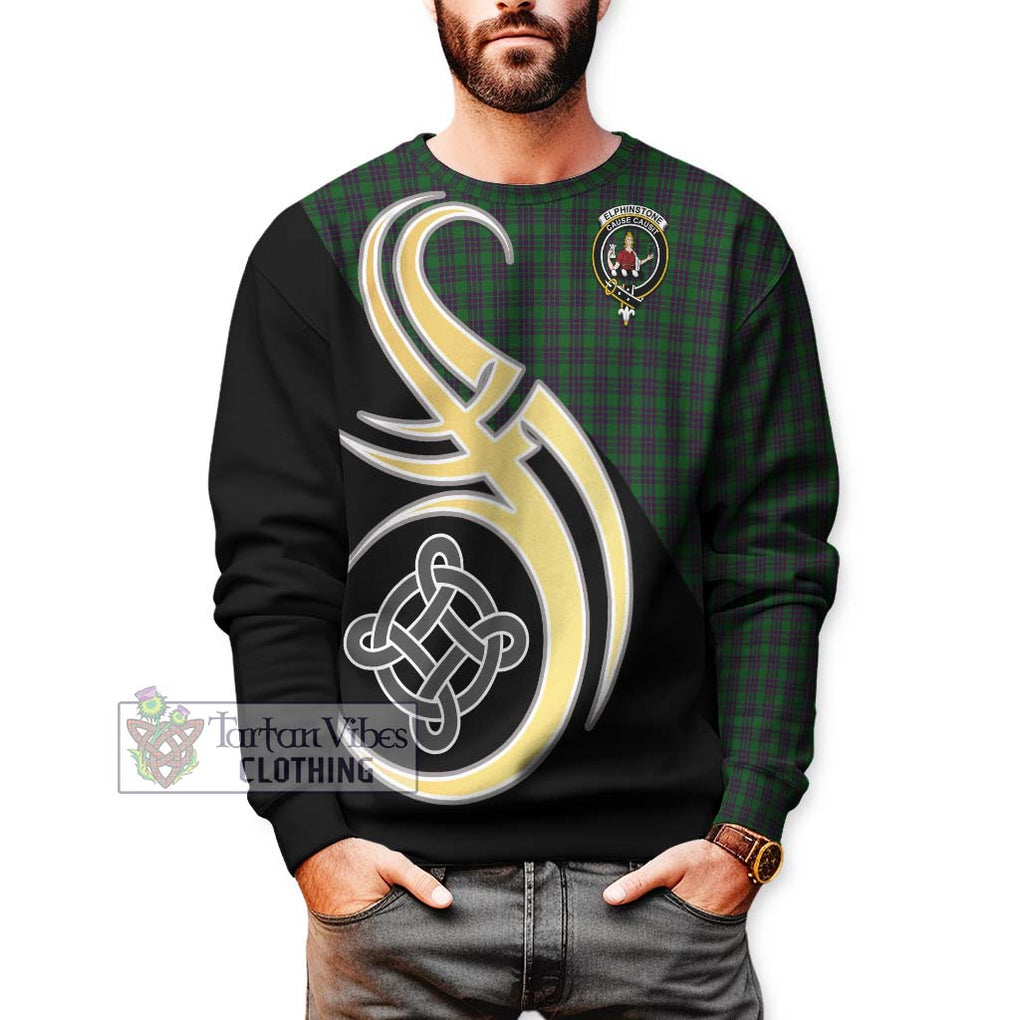Elphinstone Tartan Sweatshirt with Family Crest and Celtic Symbol Style Unisex - Tartan Vibes Clothing