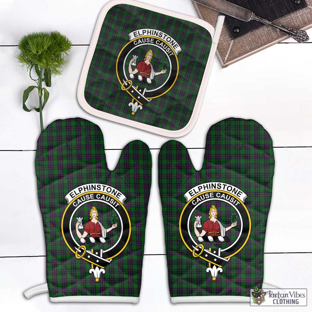 Elphinstone Tartan Combo Oven Mitt & Pot-Holder with Family Crest White - Tartan Vibes Clothing