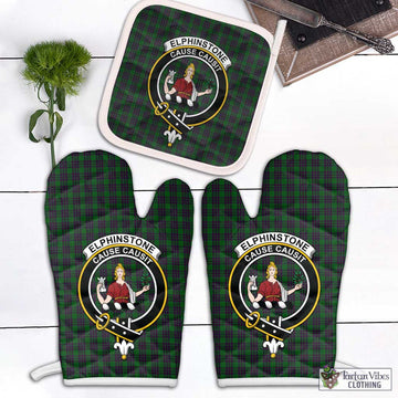 Elphinstone Tartan Combo Oven Mitt & Pot-Holder with Family Crest Combo 2 Oven Mitt & 1 Pot-Holder Black - Tartan Vibes Clothing