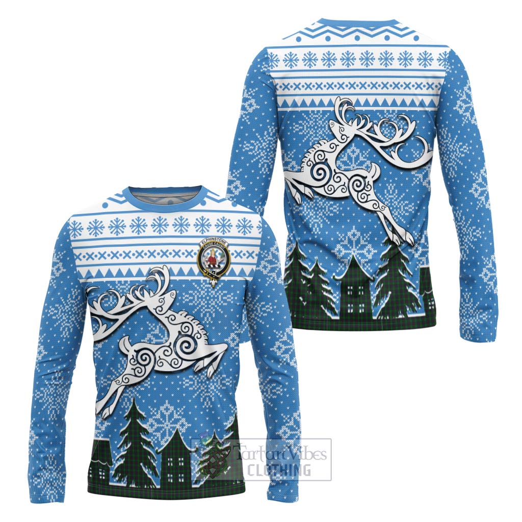 Elphinstone Clan Christmas Long Sleeve T-Shirt Celtic Reindeer Style Unisex - Tartan Vibes Clothing