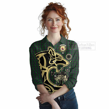 Elphinstone Tartan Women's Casual Shirt with Family Crest Celtic Wolf Style Female - Tartan Vibes Clothing