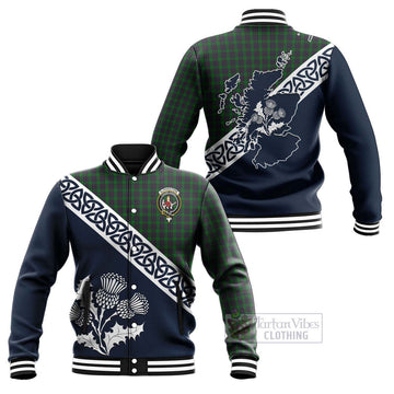 Elphinstone Tartan Baseball Jacket Featuring Thistle and Scotland Map Unisex - Tartan Vibes Clothing