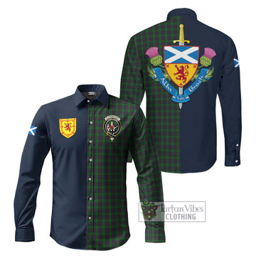 Tartan Vibes Clothing Elphinstone Tartan Long Sleeve Button Shirt with Scottish Lion Royal Arm Half Style
