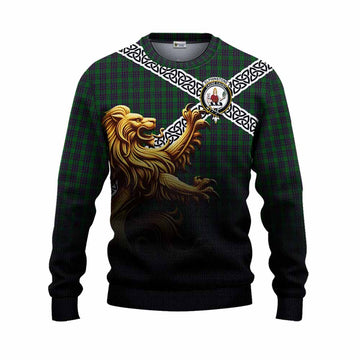 Elphinstone Crest Tartan Knitted Sweater with Golden Lion Emblem Celtic Style Unisex - Tartan Vibes Clothing