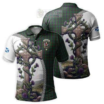 Elphinstone Tartan Polo Shirt with Family Crest and St. Andrew's Cross Accented by Thistle Vines Kid - Tartan Vibes Clothing