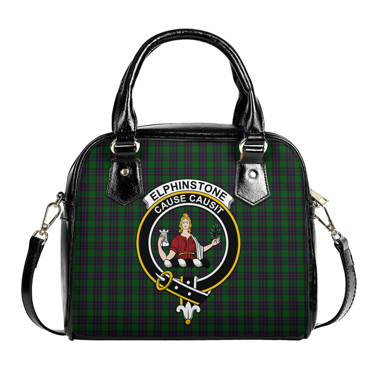 Elphinstone Tartan Shoulder Handbags with Family Crest One Size 9*21*24 cm (3.54*8.27*9.45 inches) - Tartan Vibes Clothing
