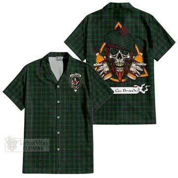 Elphinstone Tartan Hawaiian Shirt with Family Crest and Bearded Skull Holding Bottles of Whiskey Kid - Tartan Vibes Clothing