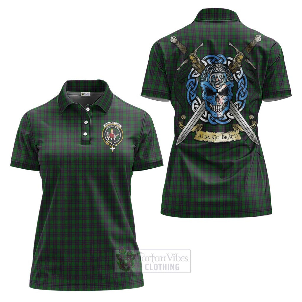 Elphinstone Tartan Women's Polo Shirt with Family Crest Celtic Skull Style Women - Tartan Vibes Clothing