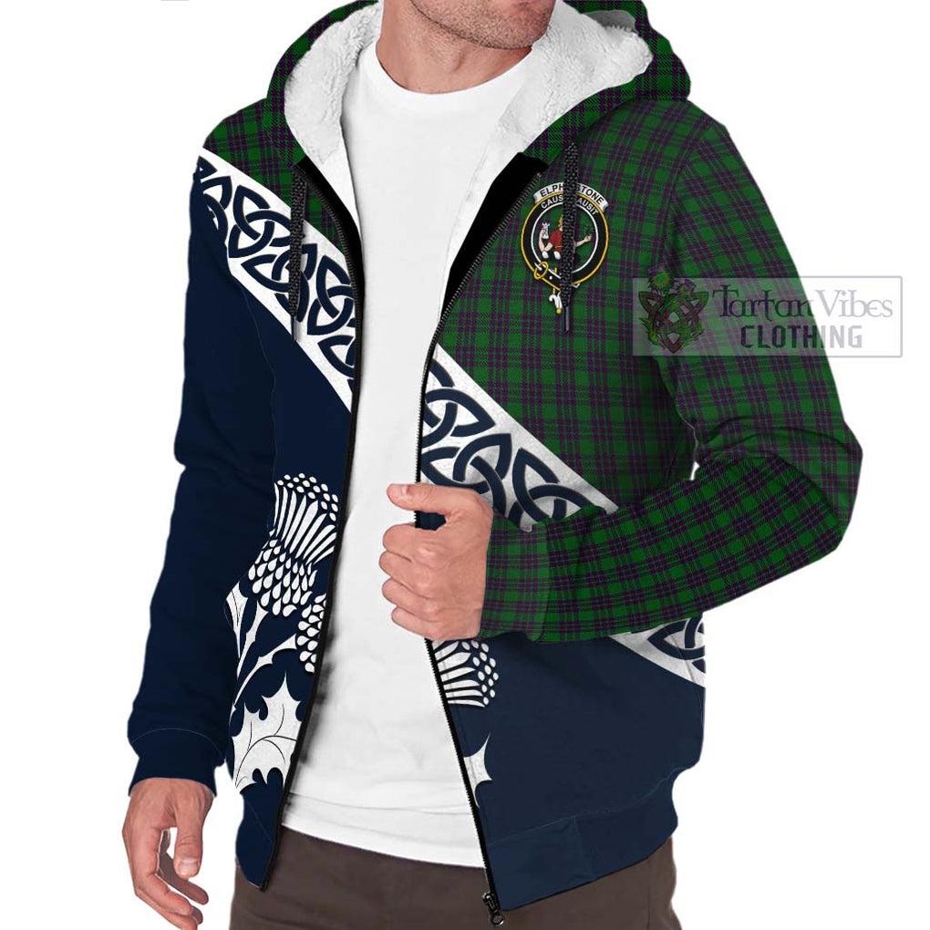 Elphinstone Tartan Sherpa Hoodie Featuring Thistle and Scotland Map - Tartan Vibes Clothing