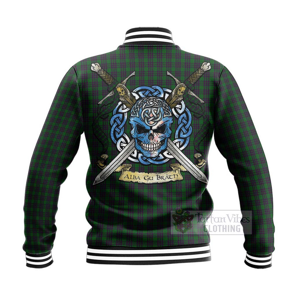 Elphinstone Tartan Baseball Jacket with Family Crest Celtic Skull Style - Tartan Vibes Clothing