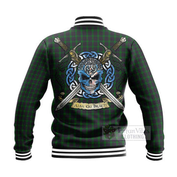 Elphinstone Tartan Baseball Jacket with Family Crest Celtic Skull Style - Tartan Vibes Clothing
