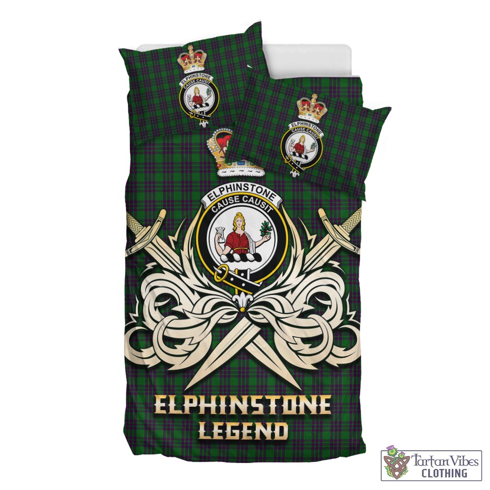 Tartan Vibes Clothing Elphinstone Tartan Bedding Set with Clan Crest and the Golden Sword of Courageous Legacy