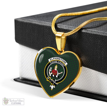 Elphinstone Tartan Heart Necklace with Family Crest