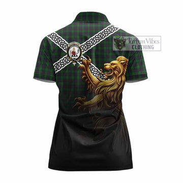 Elphinstone Crest Tartan Women's Polo Shirt with Golden Lion Emblem Celtic Style - Tartan Vibes Clothing