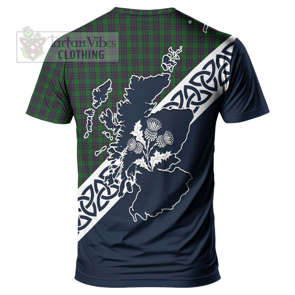 Elphinstone Tartan T-Shirt Featuring Thistle and Scotland Map
