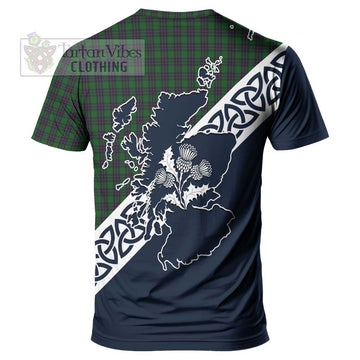 Elphinstone Tartan T-Shirt Featuring Thistle and Scotland Map